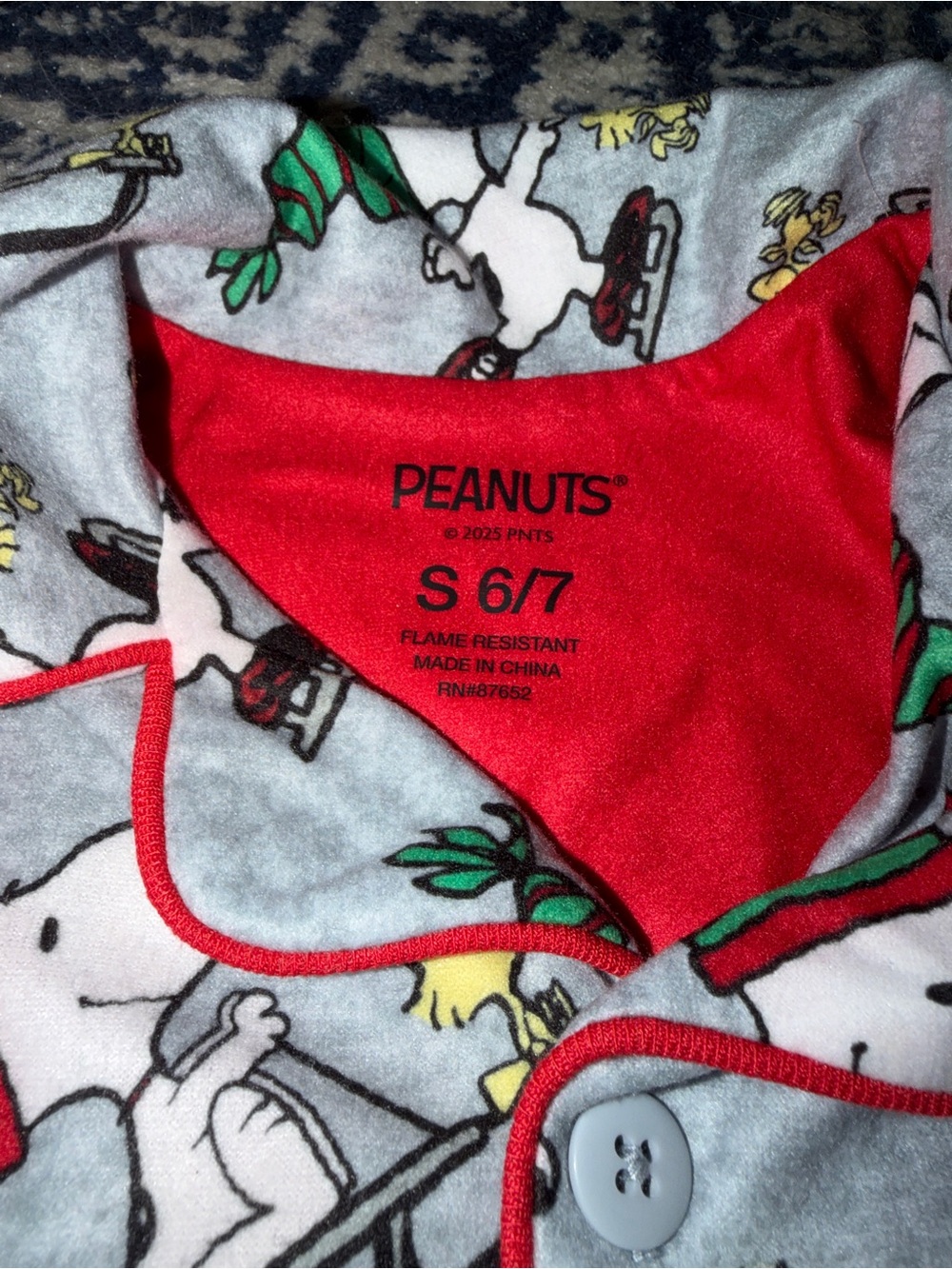 Peanuts Red, Gray & Green Kids Pajama Top with Character Print